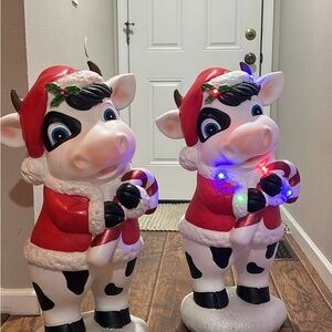 Home Depot Christmas Cow blow mold porch greeter x2
